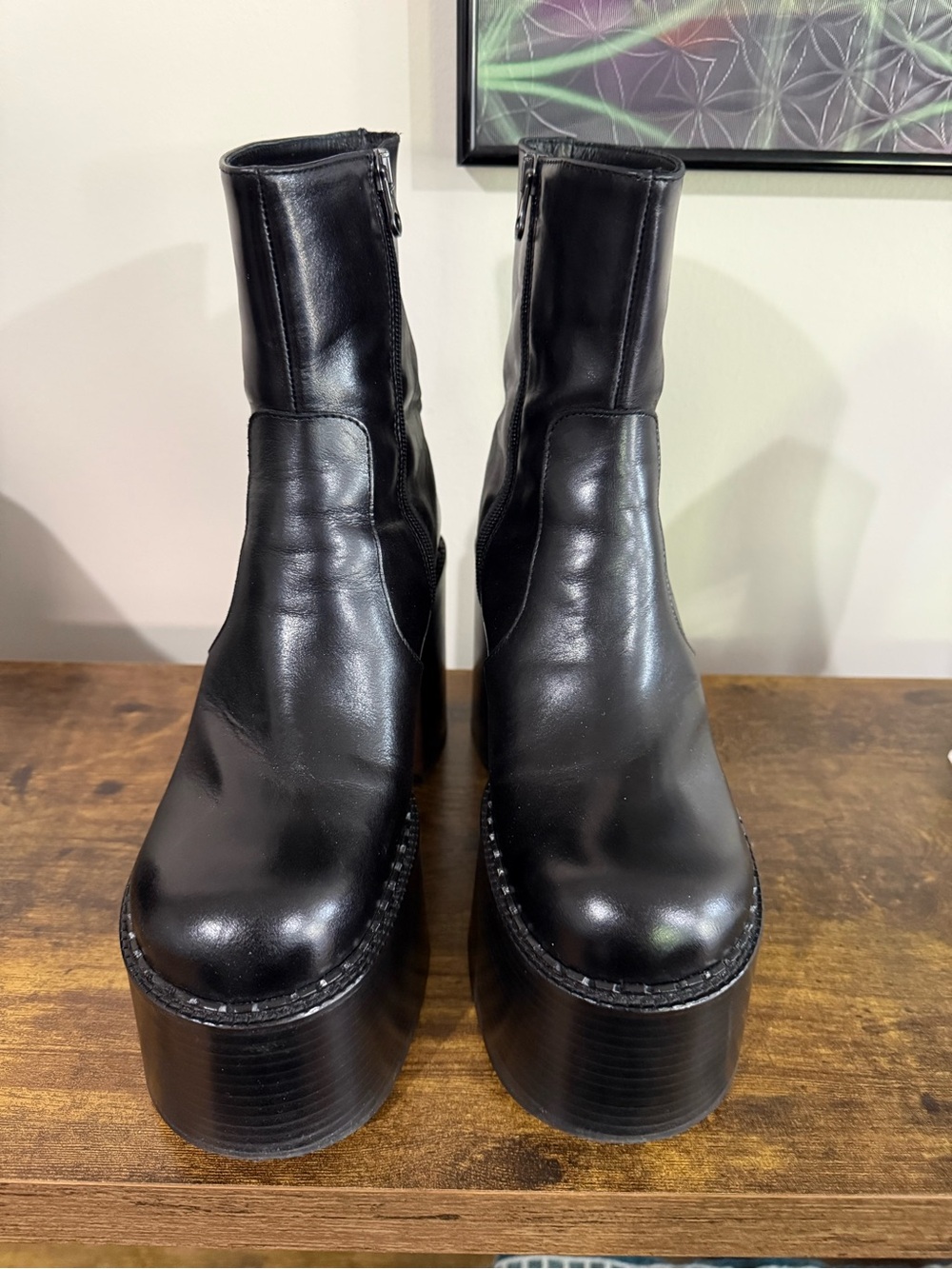 L'INTERVALLE Black Leather Platform Boots - EU 38 - Picture 8 of 14